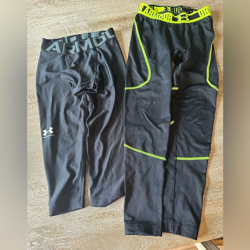 Under Armour Boys Leggings Youth Small 2 pairs, sold together.
